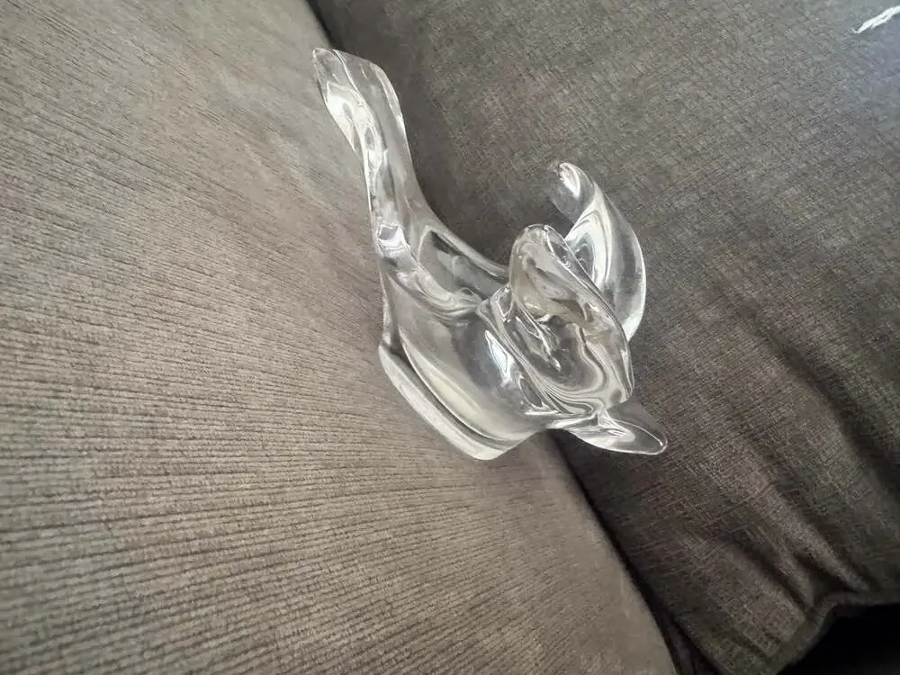 Blown Art Glass Pigeon Crystal Trinket Jewelry Dish/tea candle holder FRANCE